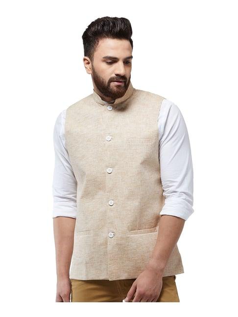 sojanya light brown textured nehru jacket