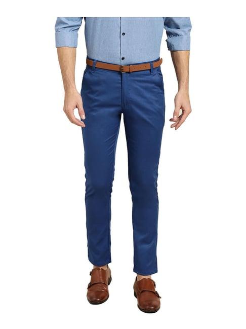 sojanya royal blue regular slim fit trousers