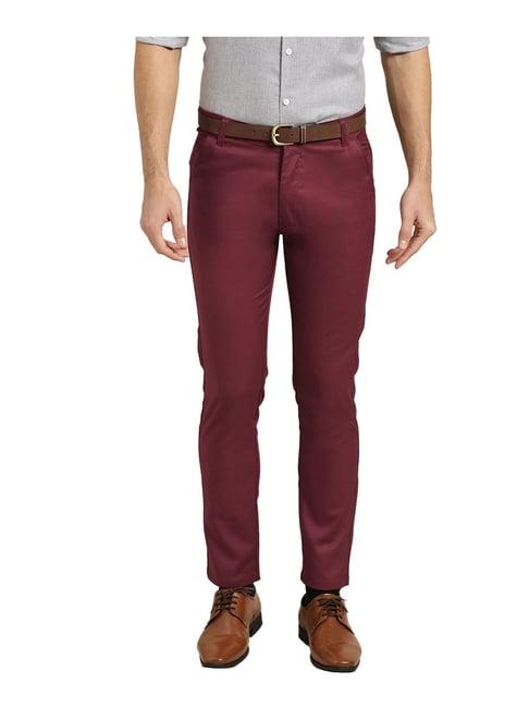 sojanya burgundy regular slim fit trousers