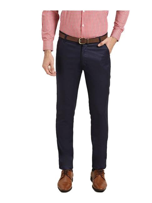 sojanya navy regular slim fit trousers