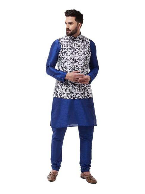 sojanya royal blue & white printed suit