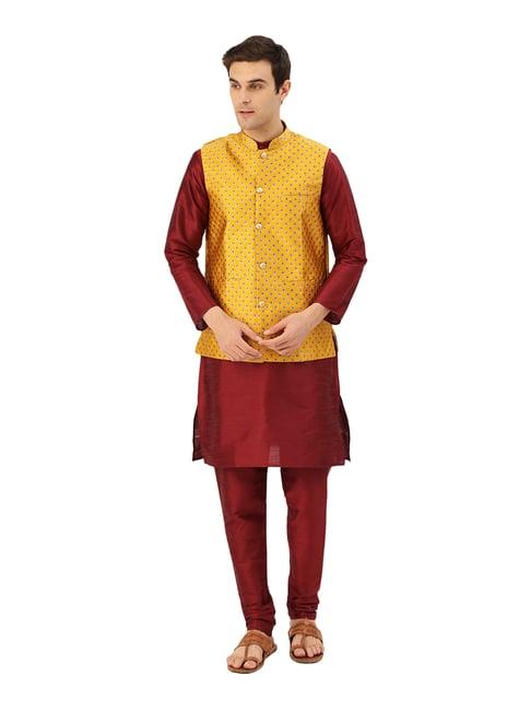 sojanya maroon & mustard floral print suit