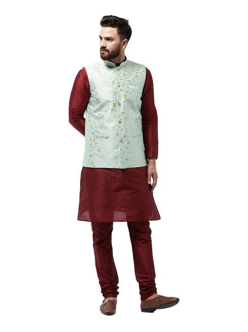 sojanya maroon & sea green printed suit