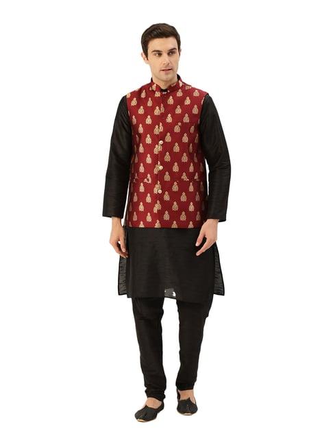 sojanya black & maroon printed suit