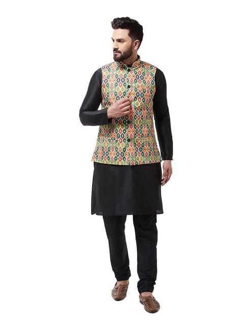 sojanya black & green printed suit