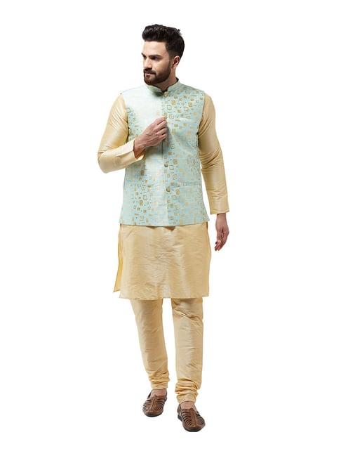 sojanya gold & sea green printed suit