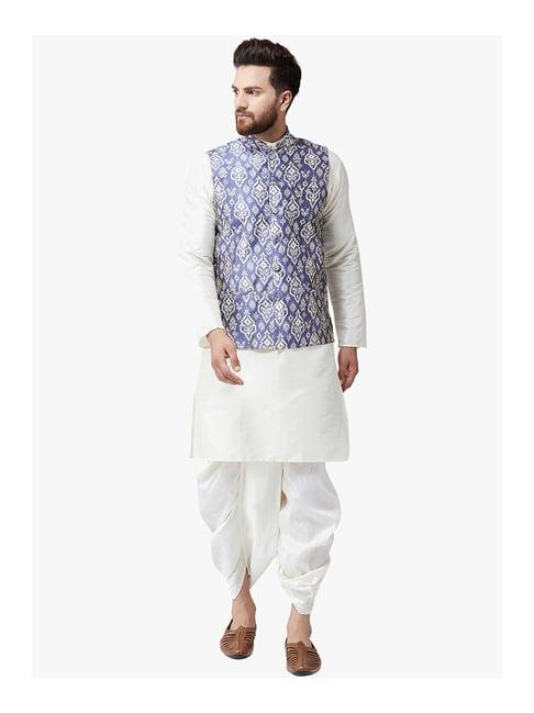 sojanya white & blue printed suit