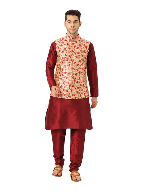 sojanya maroon & beige floral print suit