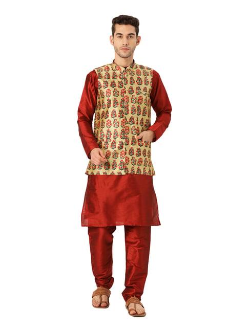 sojanya maroon & beige floral print suit