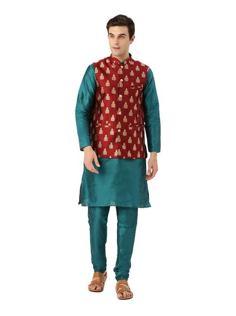 sojanya teal green & maroon printed suit