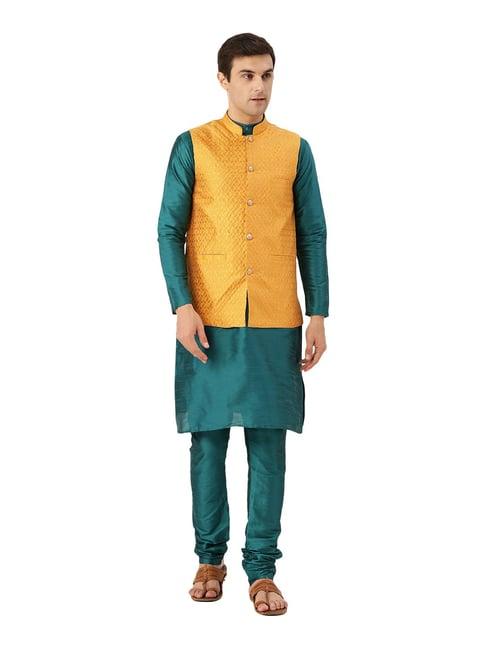 sojanya teal green & mustad self print suit