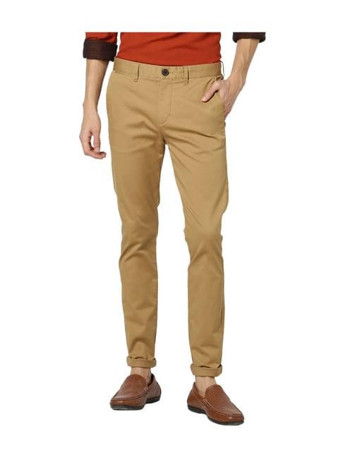 celio* brown skinny fit solid trousers