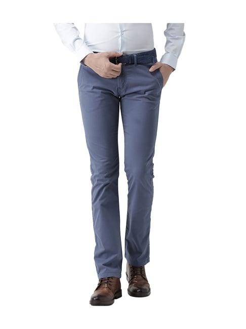 celio* blue mid rise flat front trousers