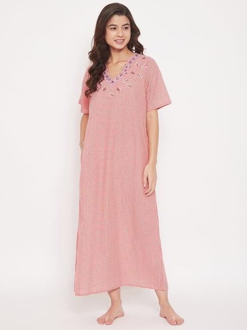 the kaftan company light red checks nighty