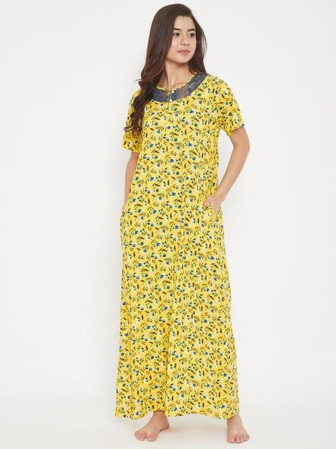 the kaftan company yellow floral print nighty