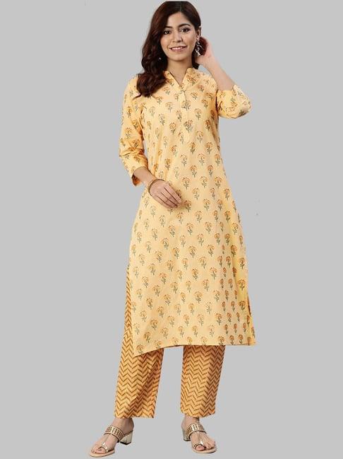 divena yellow printed kurta pant set