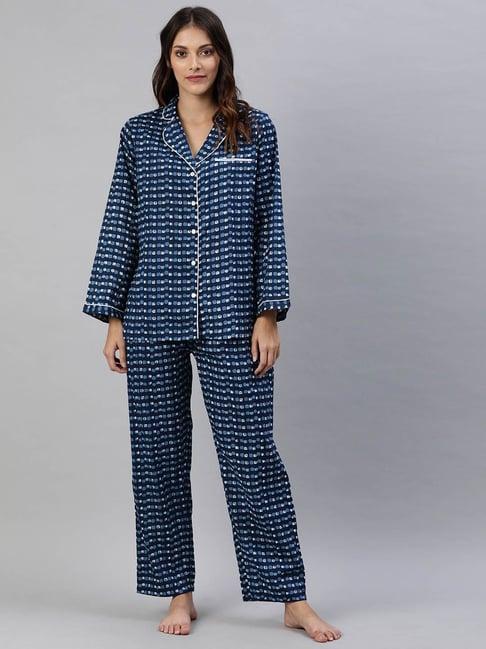 divena blue printed top & pant set