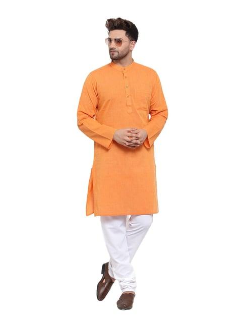 neudis orange & white regular fit kurta set