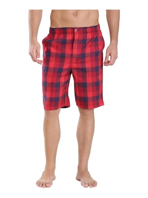 jockey us88 red & navy combed mercerised cotton bermuda shorts with side pocket (prints may vary)