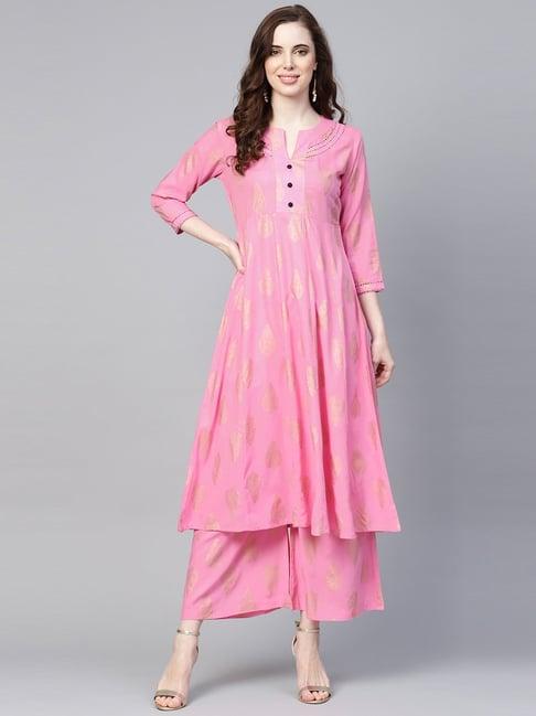 yufta pink printed kurta palazzo set