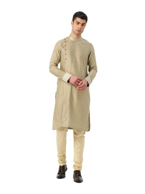 manyavar pista & beige regular fit kurta set