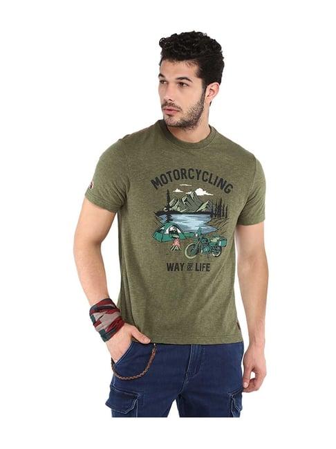 royal enfield olive printed half sleeves t-shirt