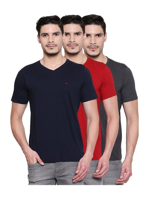 basics red solid slim fit cotton t-shirt