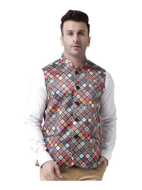 hang up multi regular fit printed bundi jacket