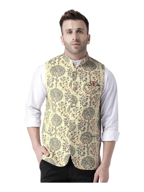 hang up beige regular fit printed bundi jacket