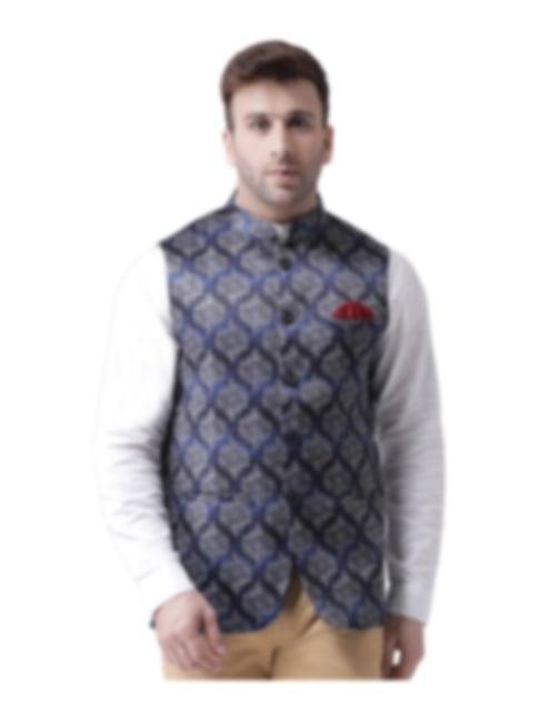 hang up navy regular fit printed bundi jacket