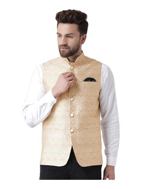 hang up gold regular fit jacquard bundi jacket