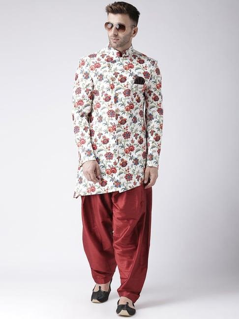 hang up white regular fit printed sherwani