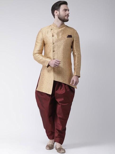 hang up fawn regular fit jacquard sherwani