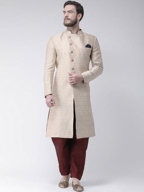 hang up cream regular fit jacquard sherwani