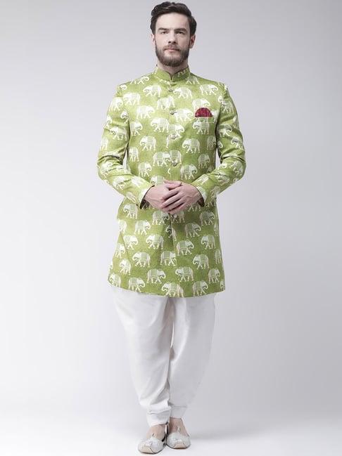 hang up green regular fit printed sherwani