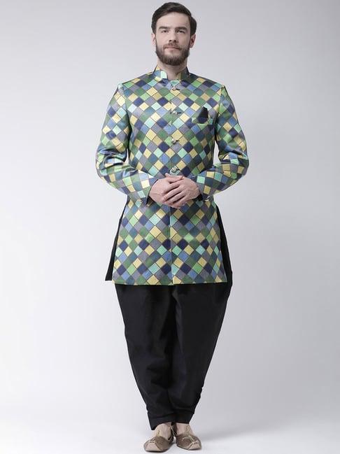 hang up green regular fit checks sherwani