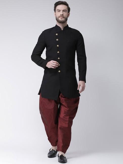 hang up black regular fit sherwani