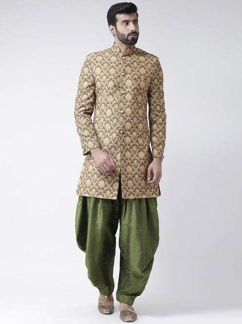 hang up beige regular fit printed sherwani