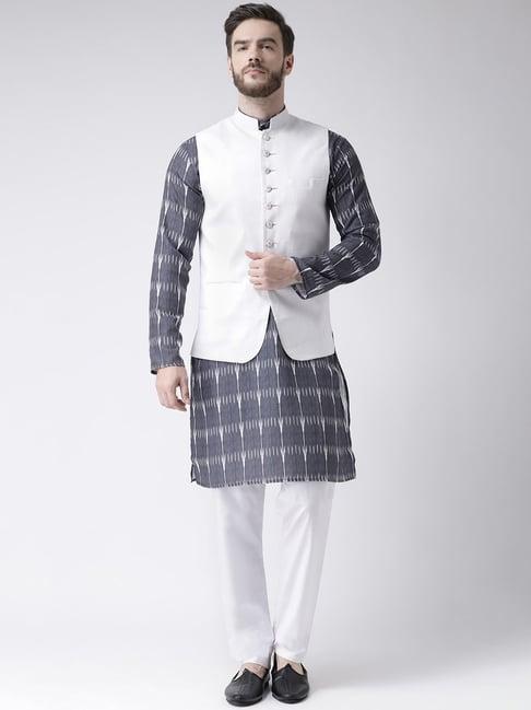 hang up grey & white cotton regular fit printed kurta set