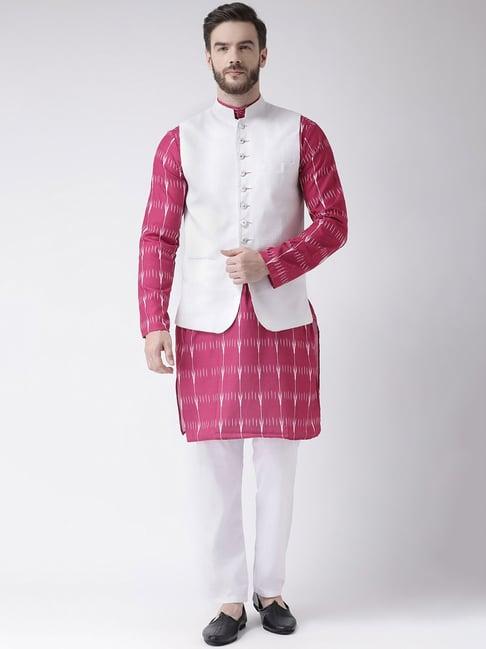 hang up pink & white cotton regular fit printed kurta set