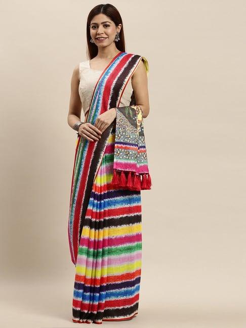 vastranand multicolored striped saree with unstitched blouse