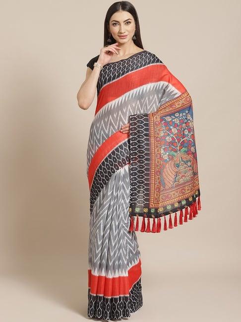 vastranand grey printed saree with unstitched blouse