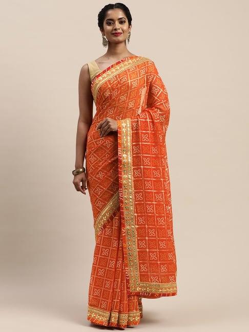 vastranand orange printed saree with unstitched blouse