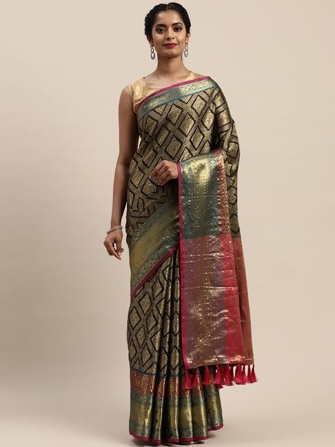 vastranand black woven saree with unstitched blouse