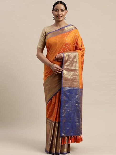 vastranand orange woven saree with unstitched blouse