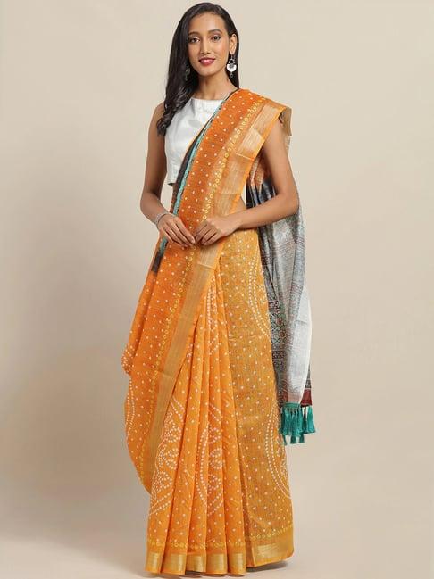 vastranand orange printed saree with unstitched blouse