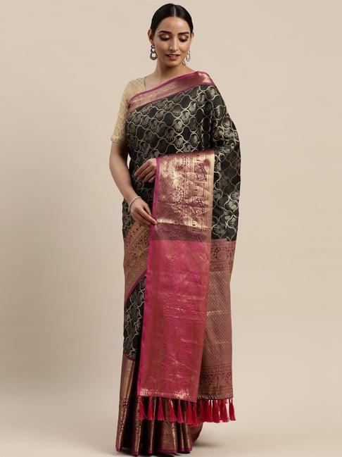 vastranand black woven saree with unstitched blouse