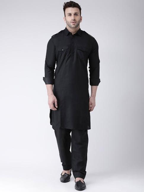 hang up black cotton regular fit kurta set