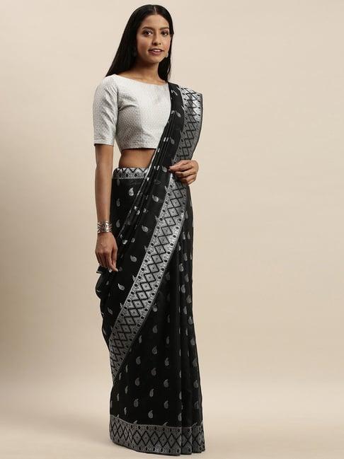 vastranand black woven saree with unstitched blouse