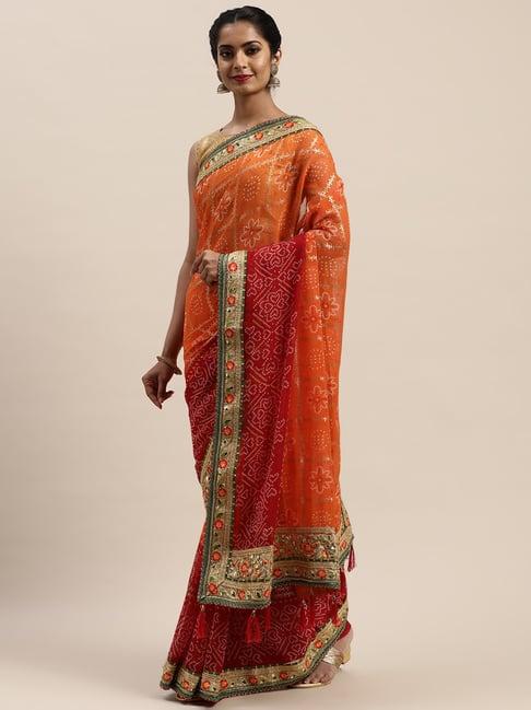 vastranand red & orange printed saree with unstitched blouse